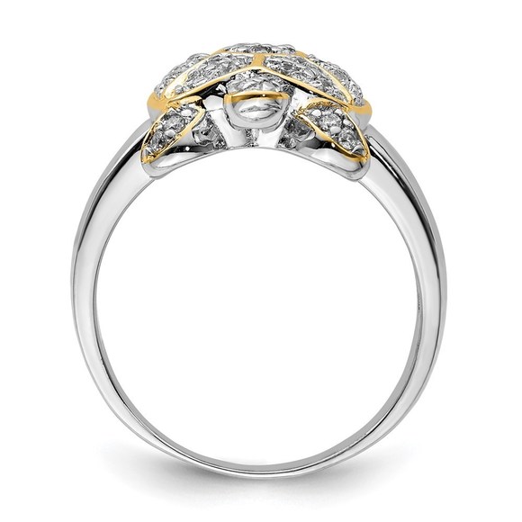 925 Sterling Silver Rhodium-plated CZ and Flash Gold-Plated Turtle Ring, Size 8 - Picture 2 of 6